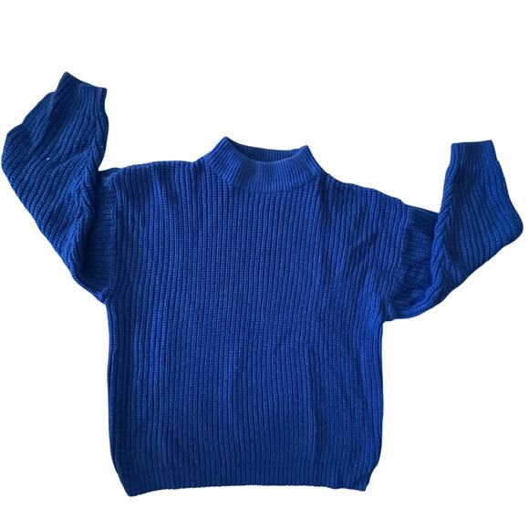 Vintage Blue Chunky Knit Sweater 3/4 sleeve M - Picture 1 of 7